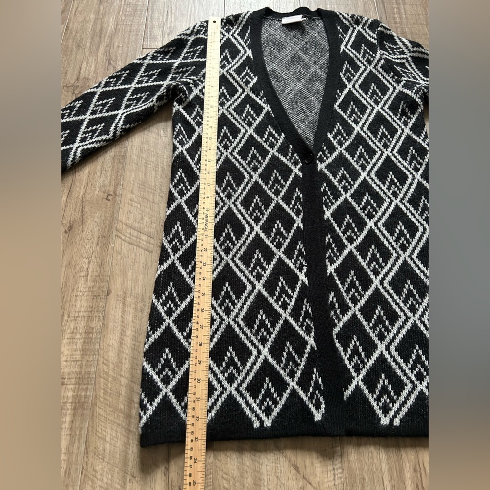 Wool blend Kaffe Black and White Diamond Pattern single button Cardigan classic - Picture 9 of 9